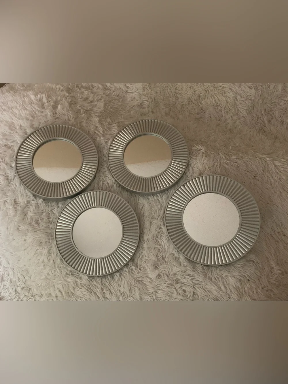 Source Unknown Silver Ribbed Round Wall Mirrors - Set of 4